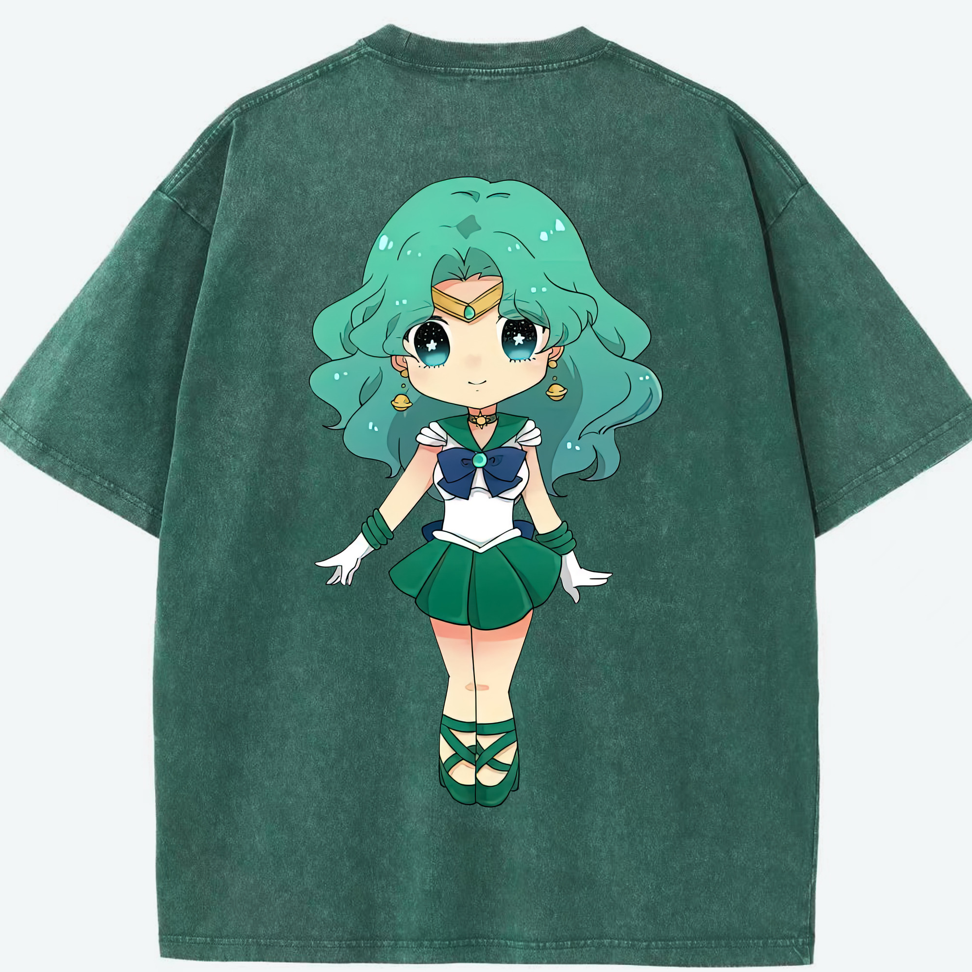 （画像用） 美少女戦士セーラームーン 海王 みちる（かいおう みちる） Sailor Moon Kaiou Michiru 綿100% ヴィンテージ風 半袖Tシャツ（背面プリント）